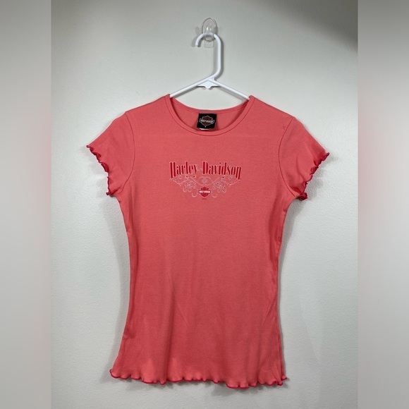 Harley Davidson Motor Cycles Pink Cotton Top Women's VF IMAGEWEAR Size S - Picture 1 of 8
